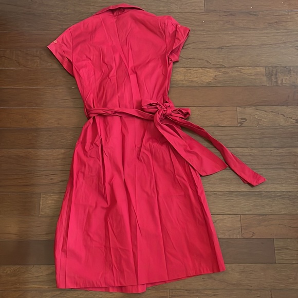 UK Red cotton retro short sleeve midi length wrap dress with collar Size S 6 - Picture 5 of 5